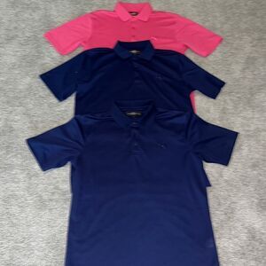 Three (3) Loudmouth Golf Polo Shirt M men’s Hot Pink & Navy Blue Combo